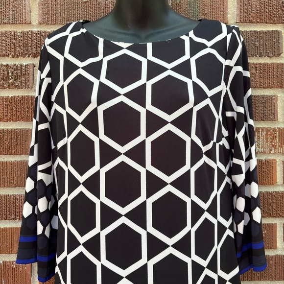 Laura Jeffries Classic print NWT Dress Black, white and blue Size 8 - Picture 2 of 5